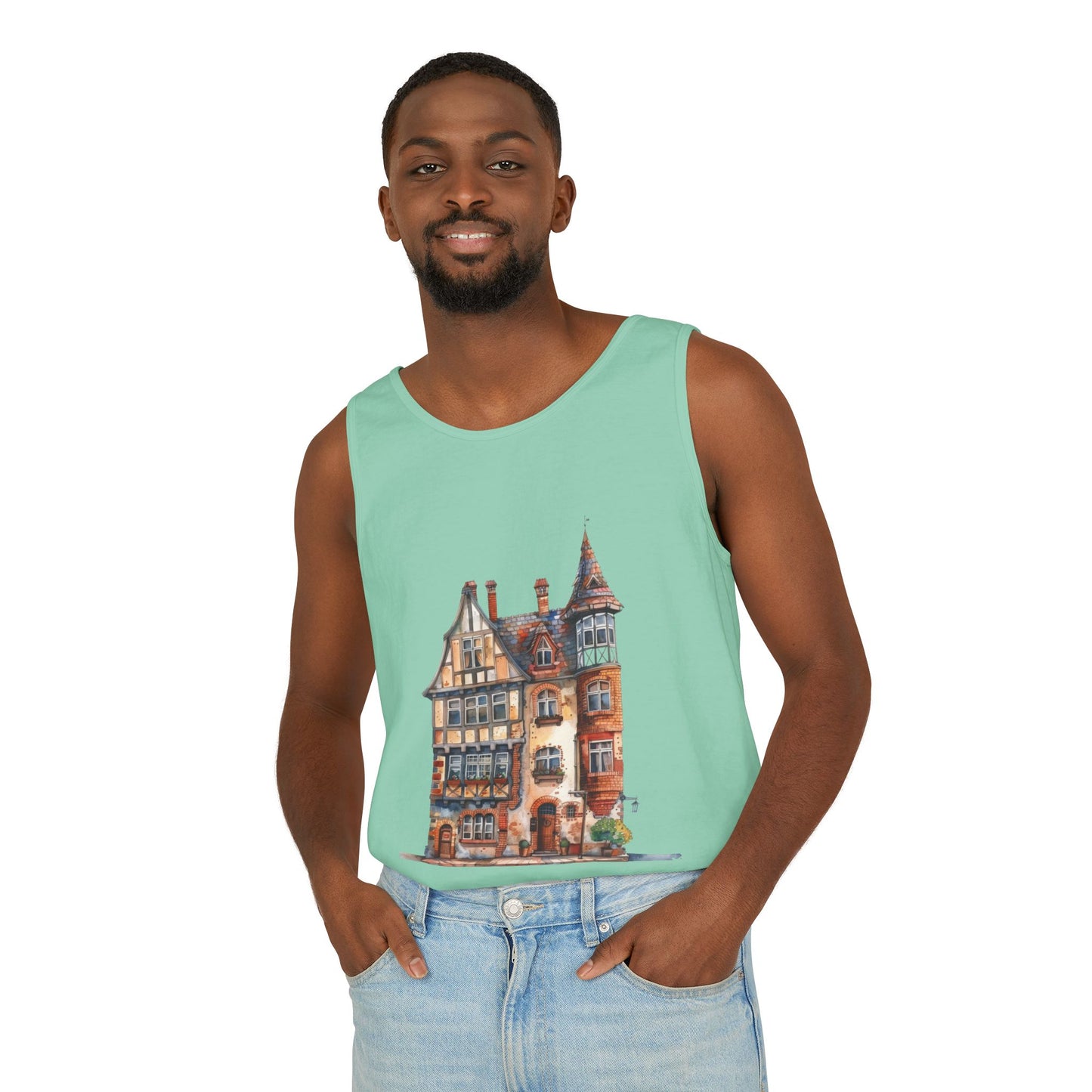 Unisex Garment-Dyed Tank Top - British Historic House - Classic Architectural Elegance
