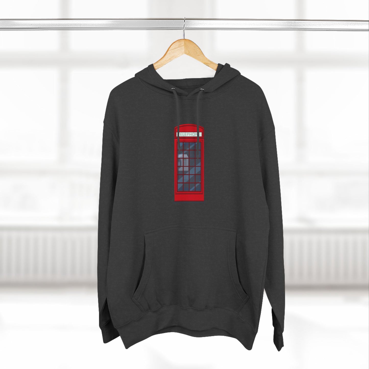Iconic British Red Telephone Relaxed Three-Panel Fleece Hoodie