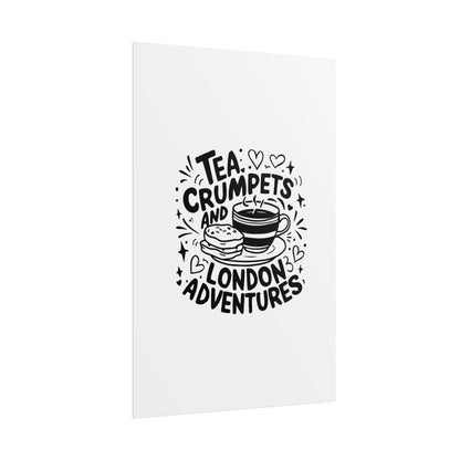 London Adventure Tea Crumpet Rolled Poster, Cute Wall Art, Gift for Tea Lovers, Home Decor, Travel Enthusiasts