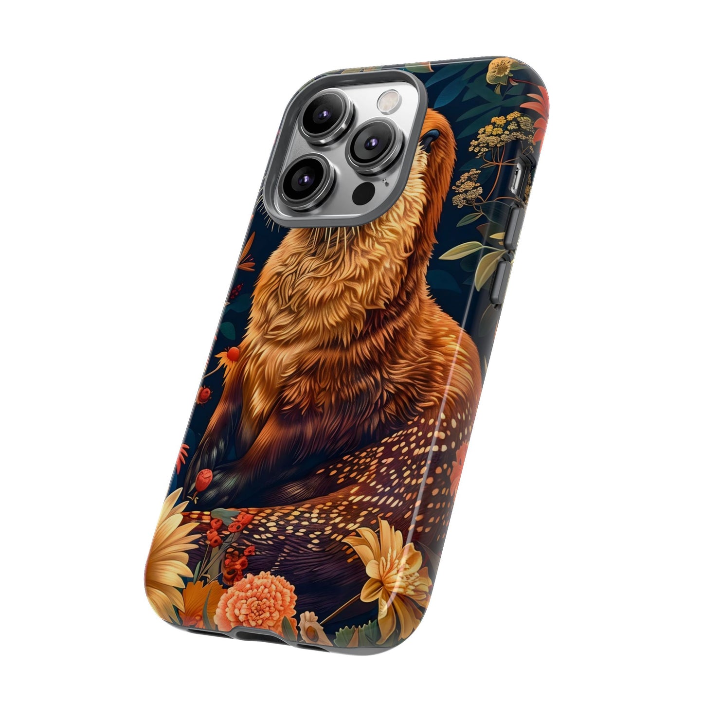 Otter Phone Case, Floral Otter Design, Tough Phone Cover, Nature Lover Gift, Cute Animal Accessories