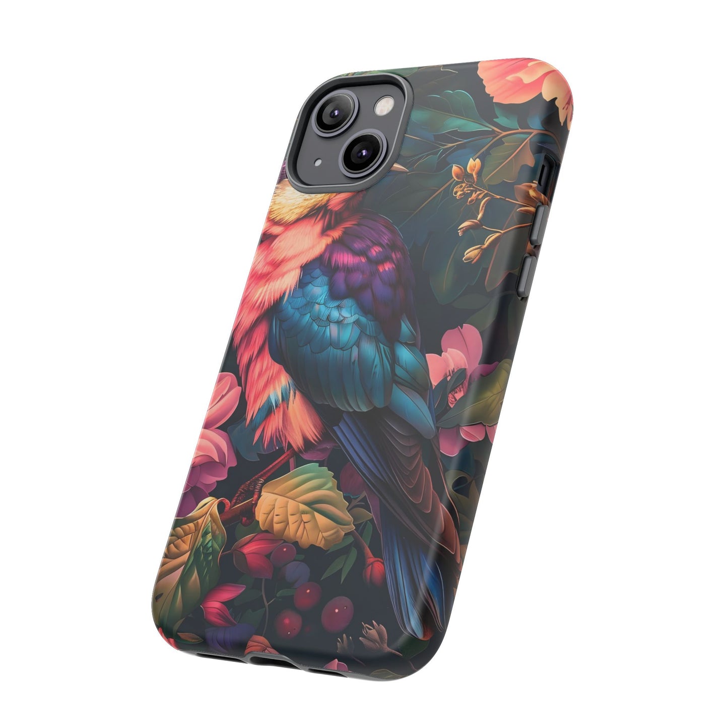 Vibrant Phone Case, Tropical Bird Design, Tough Phone Cover, Floral Tech Accessory, Gift for Nature Lovers