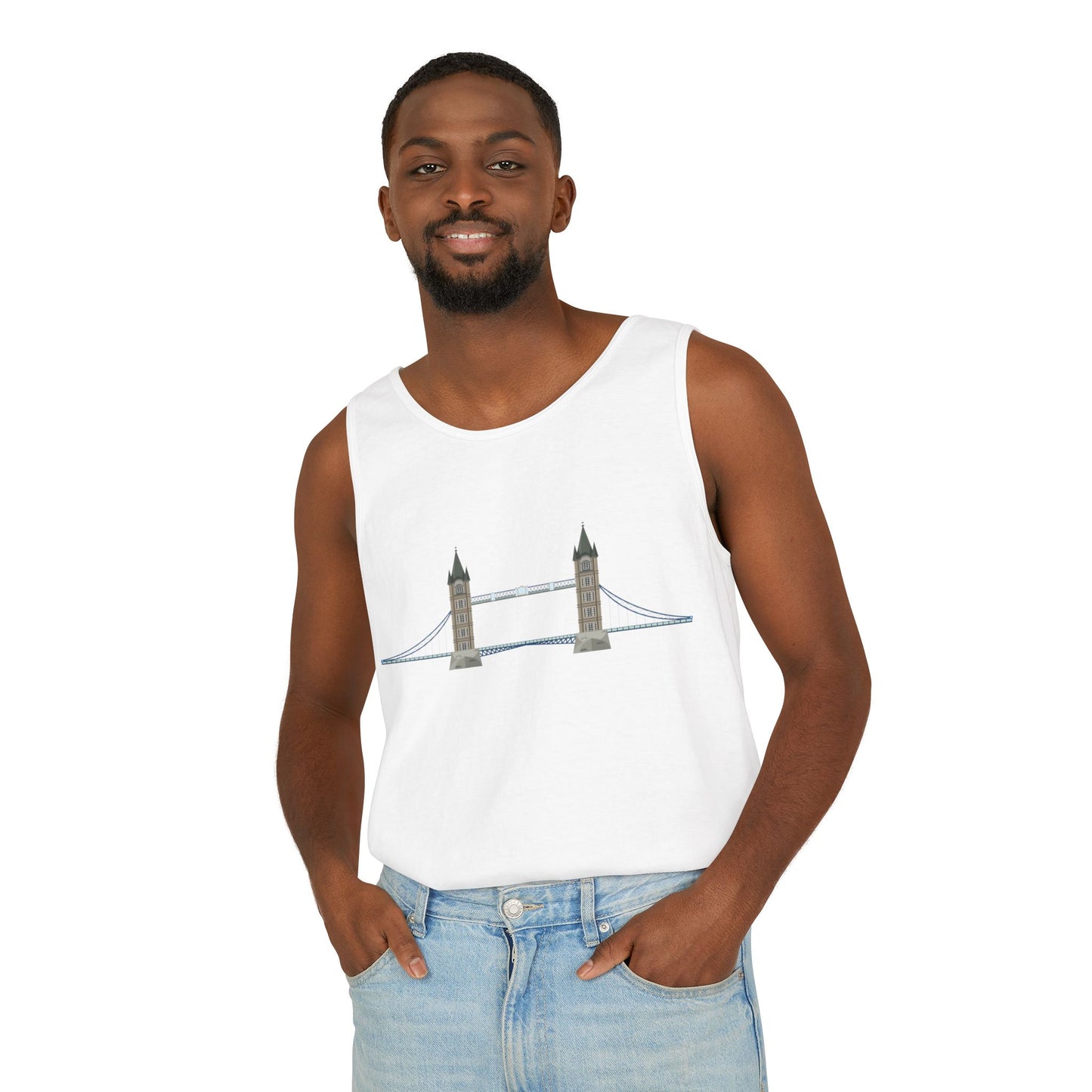 Unisex Garment-Dyed Tank Top - Tower Bridge - Iconic London Landmark