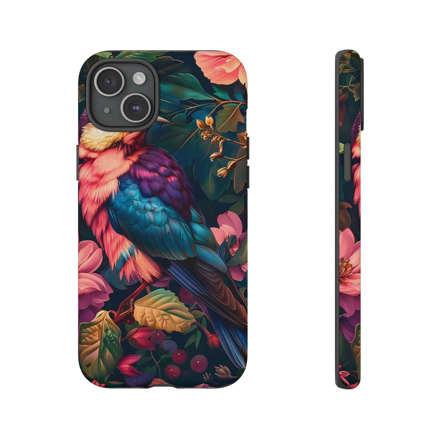 Vibrant Phone Case, Tropical Bird Design, Tough Phone Cover, Floral Tech Accessory, Gift for Nature Lovers