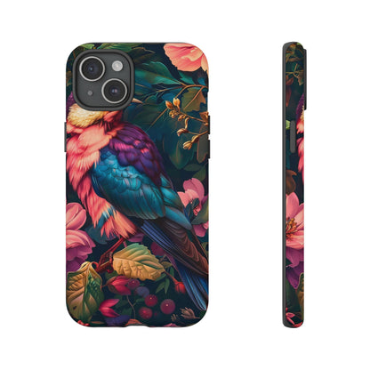 Vibrant Phone Case, Tropical Bird Design, Tough Phone Cover, Floral Tech Accessory, Gift for Nature Lovers