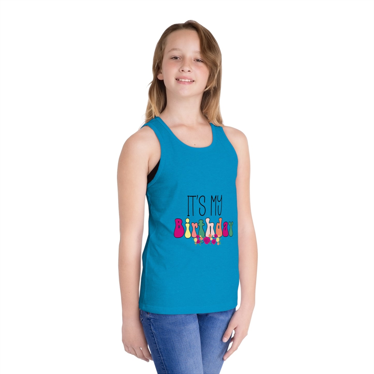 Kid's Birthday Jersey Tank Top - Fun Floral Design