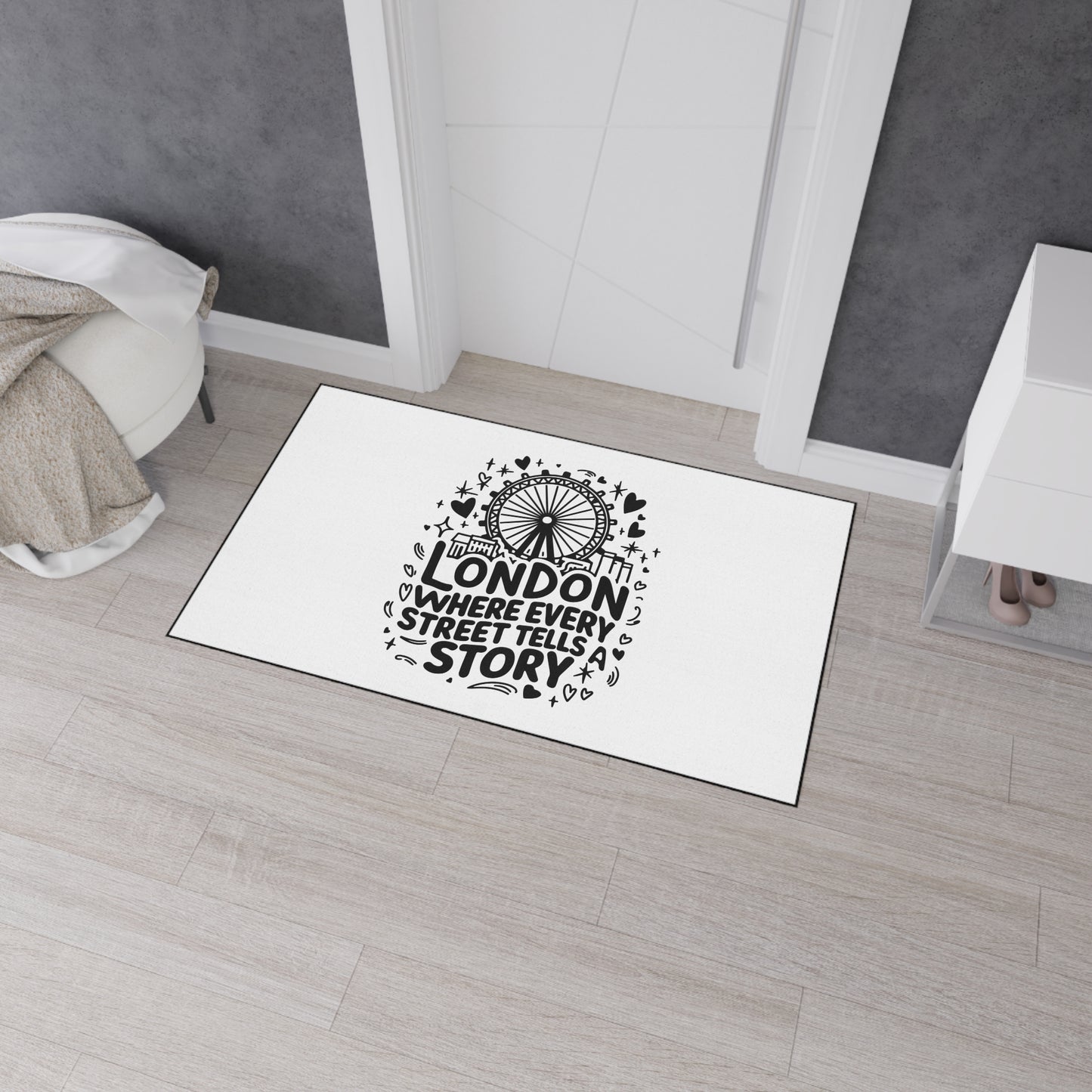 Stylish Heavy Duty Floor Mat - London Street Story Design, Home Decor, Indoor/Outdoor Rug, Entryway Mat, Gift for Travelers