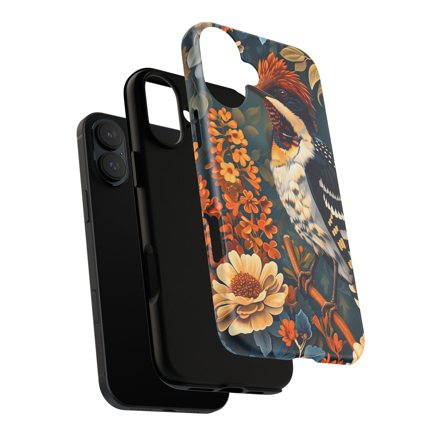 Tough Cases: Floral Bird Phone Case, Vintage Style Cover, Nature Lover Gift, Botanical Design, Spring Inspire Fashion