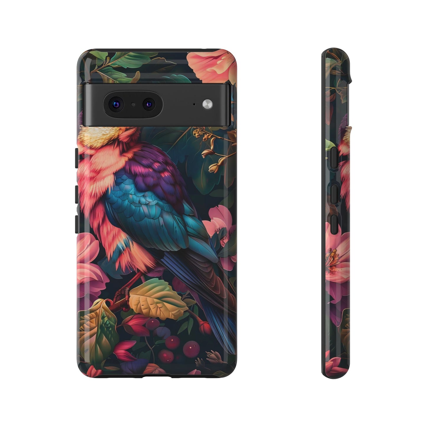 Vibrant Phone Case, Tropical Bird Design, Tough Phone Cover, Floral Tech Accessory, Gift for Nature Lovers
