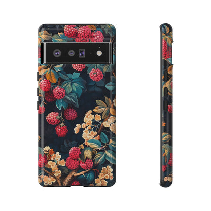 Floral Phone Case with Berry Design, Durable Phone Cover, Floral Print, Gift for Plant Lovers, Nature-Inspired Accessory