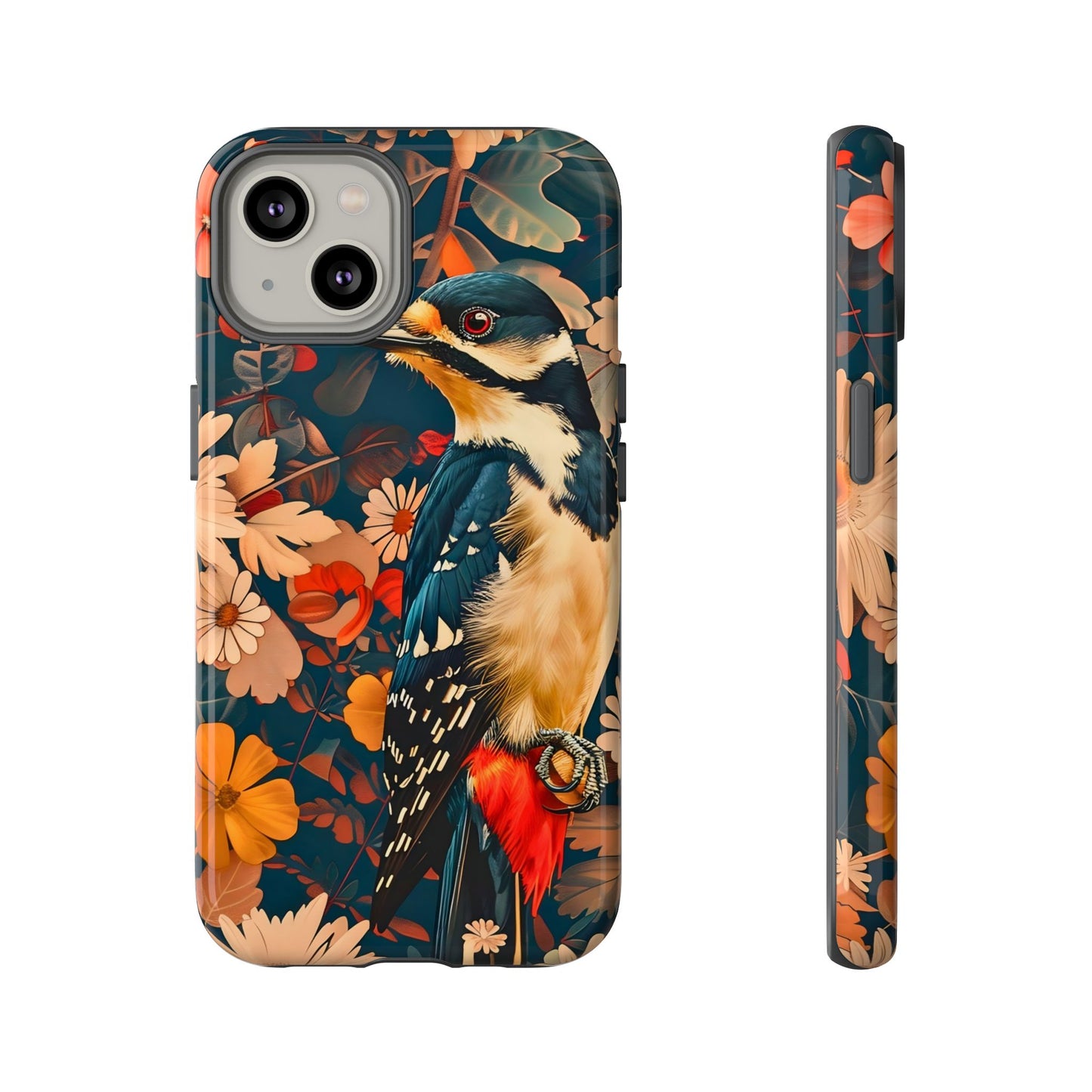 Artistic Bird Phone Case, Unique Tough Cases for Nature Lovers, Floral Design, Cute Gift, Customized Phone Accessories