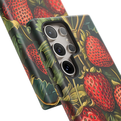 Strawberry Phone Case, Tough Berry Case, Floral Phone Cover, Cute Smartphone Shell, Nature-Inspired Gift