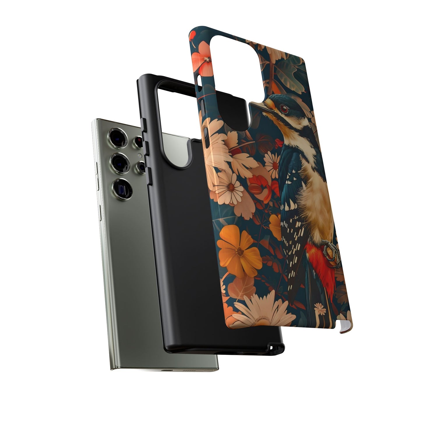 Artistic Bird Phone Case, Unique Tough Cases for Nature Lovers, Floral Design, Cute Gift, Customized Phone Accessories