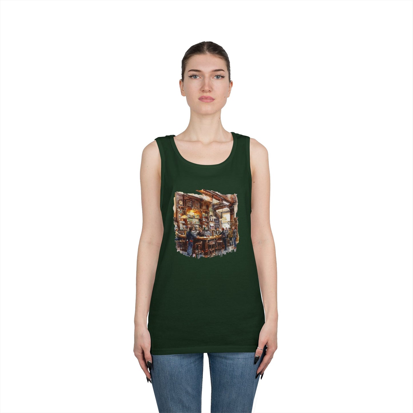 Unisex Heavy Cotton Tank Top - Classic Pub Decor Watercolor Illustration