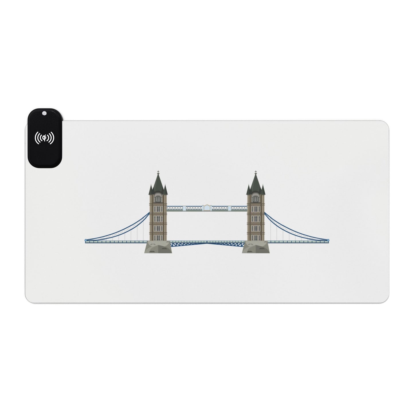 Tower Bridge Illustration - LED Gaming Mouse Pad with Wireless Charging Station, Perfect for Gamers, Desk Accessories, Home Office, Tech Gifts, Modern Design
