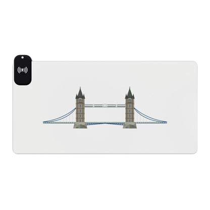 Tower Bridge Illustration - LED Gaming Mouse Pad with Wireless Charging Station, Perfect for Gamers, Desk Accessories, Home Office, Tech Gifts, Modern Design