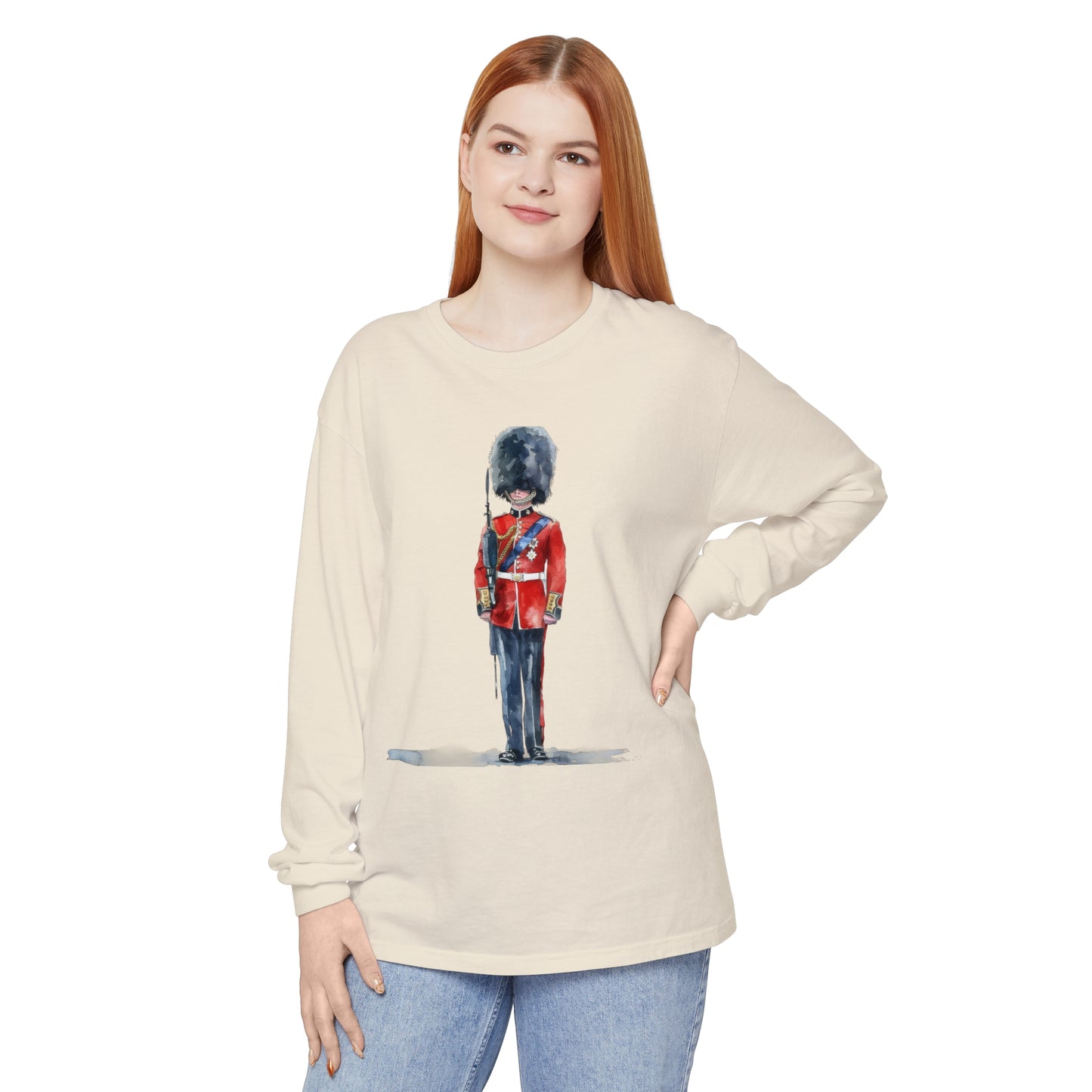 Unisex Garment-dyed Long Sleeve T-Shirt - British Royal Guard - Iconic Symbol of Tradition and Honor