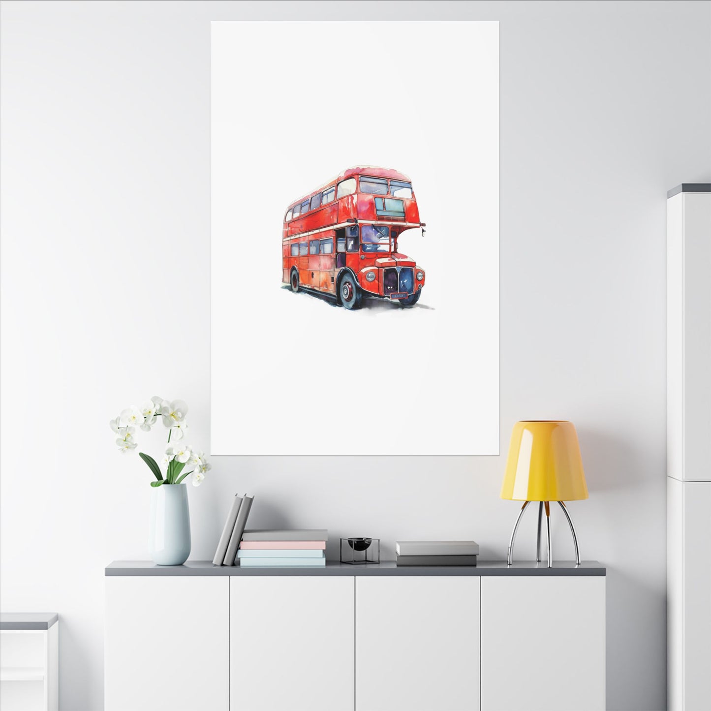 London Red Double-Decker Bus Art Canvas Print, Wall Decor for Travel Lovers, Home Office Gift, Unique Artwork for All Occasions