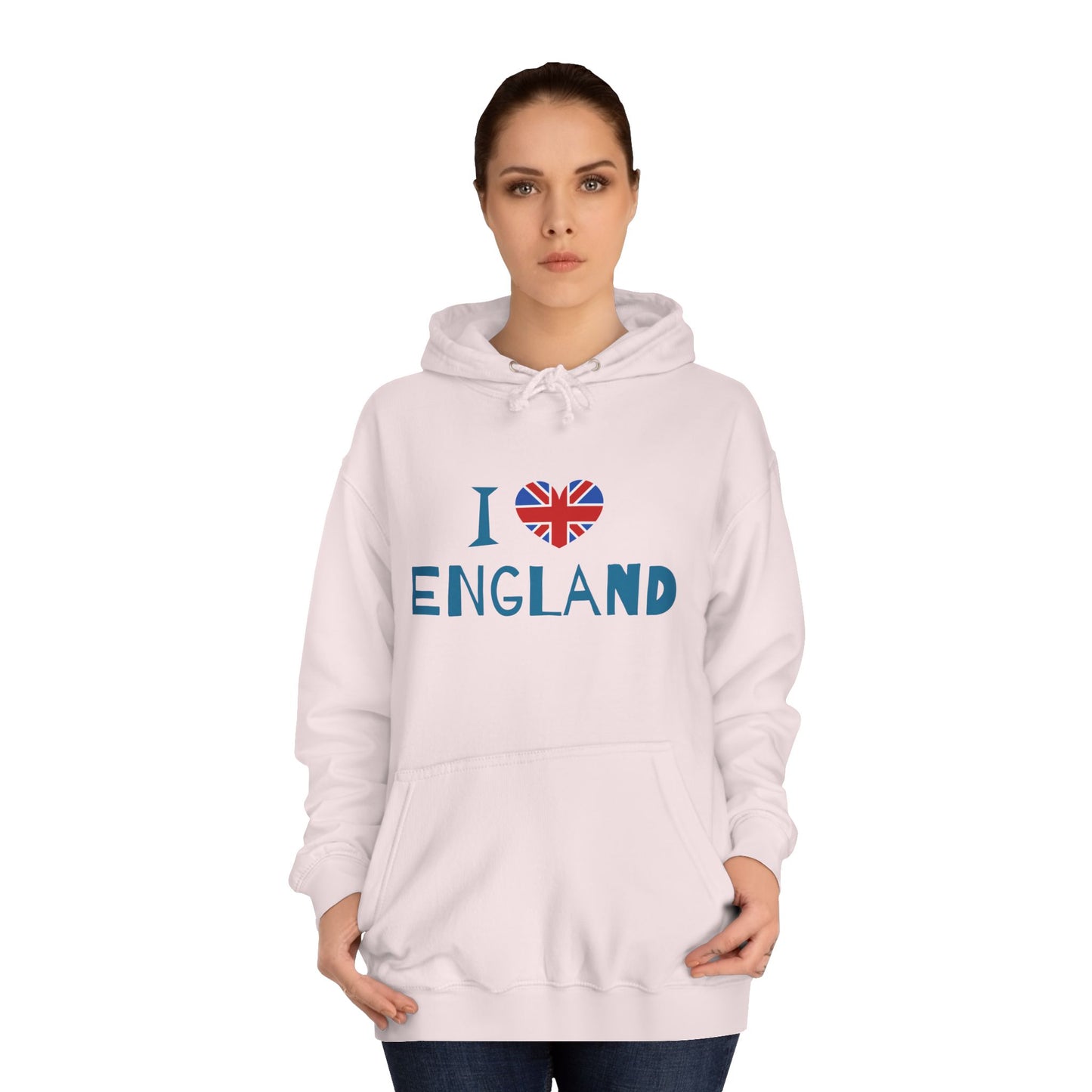 Unisex College Hoodie - I Love England - Union Jack Heart Design