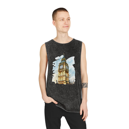 Unisex Stonewash Tank Top - Iconic Big Ben Clock Tower