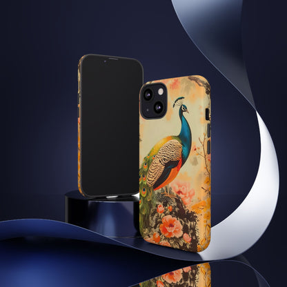 Peacock Phone Case, Tough Phone Cover, Unique Phone Accessory, Floral Design, Gift for Bird Lovers, Spring Decor