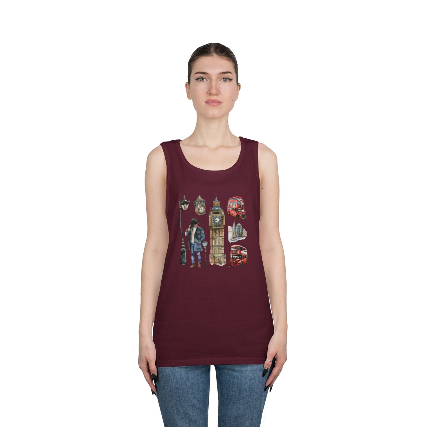 Unisex Heavy Cotton Tank Top - Watercolor England Icons Wall Art