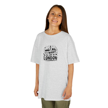 Kids Tee -  I want to live in London  - Fun and Comfy Graphic T-Shirt for Travel Lovers