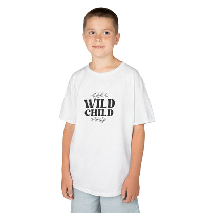Kids Heavy Cotton Tee - Wild Child Boho Retro Typography Design - Comfortable & Playful T-Shirt for Adventurous Kids