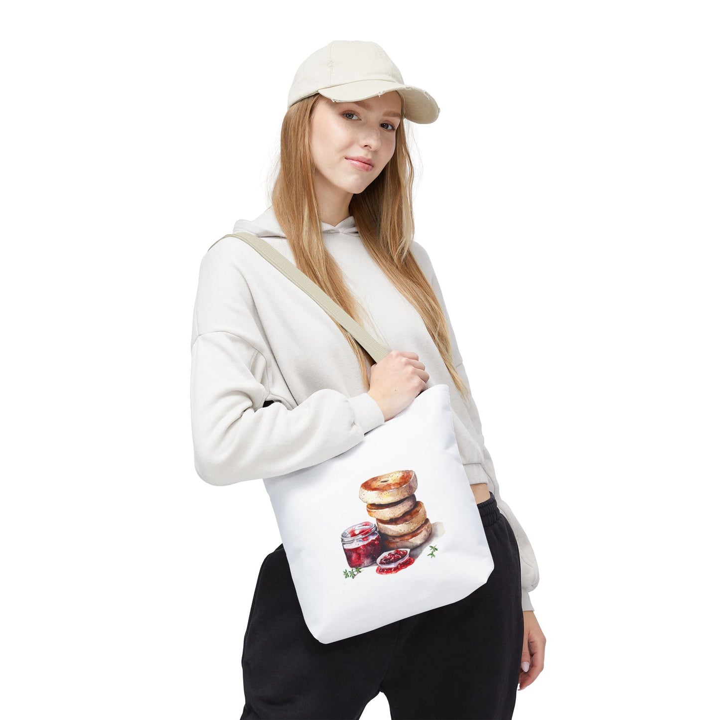 Delightful Donut Tote Bag, Fun Tote, Foodie Gift, Jam & Bagels Design, Shopping Bag, Bakery Lover Gift
