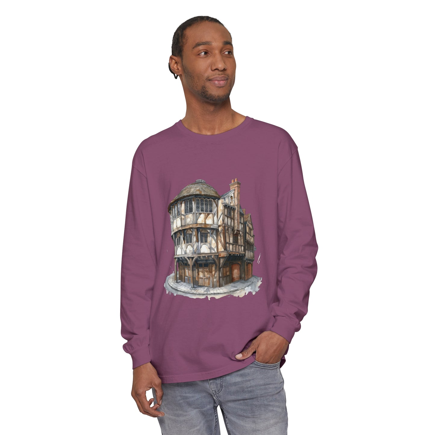 Unisex Garment-dyed Long Sleeve T-Shirt - Cozy British Pub