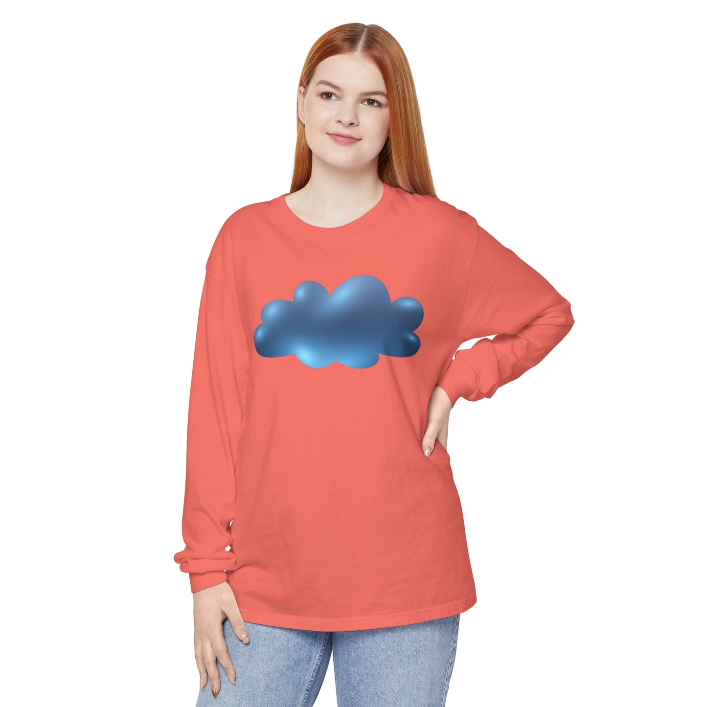 Unisex Garment-dyed Long Sleeve T-Shirt - Serene Cloudscape
