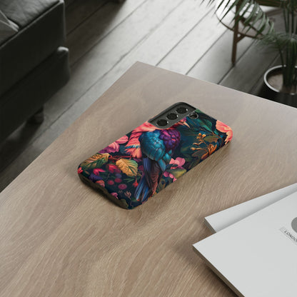 Vibrant Phone Case, Tropical Bird Design, Tough Phone Cover, Floral Tech Accessory, Gift for Nature Lovers
