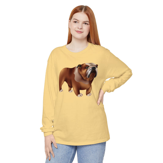Unisex Garment-dyed Long Sleeve T-Shirt - Adorable British Dog