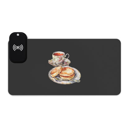 Afternoon Tea & Scones – English Delight - LED Wireless Charging Gaming Mouse Pad - Artful Design, Desk Accessory, Gamer Gift, Home Office Decor, Tech Essentials