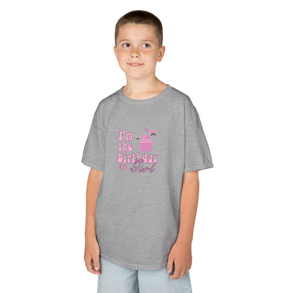 Kids Heavy Cotton™ Tee -  Trendy Birthday Girl Rainbow Animal Print Clipart - Perfect for Birthday Celebrations