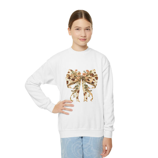 Floral Bow Youth Crewneck Sweatshirt - Cozy Style for Every Occasion
