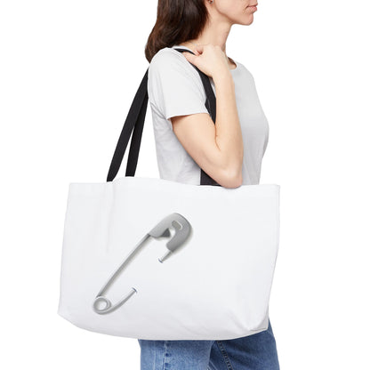 Stylish Weekender Tote Bag with Safety Pin Design, Travel Bag, Beach Tote, Gift for Her, Eco-friendly Handbag