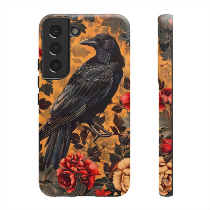 Raven Floral Phone Case - Tough Cases, Blackbird Decor, Gift for Nature Lovers, Bird Themed Accessories, Unique Phone Cover