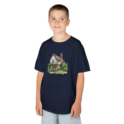 Kids Tee -  Charming English Cottage Illustration Print - Cozy Cotton Shirt for Little Dreamers