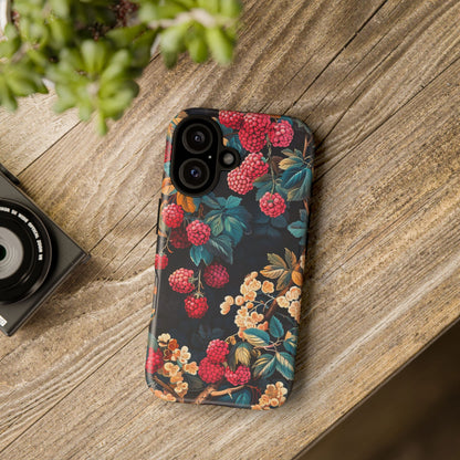Floral Phone Case with Berry Design, Durable Phone Cover, Floral Print, Gift for Plant Lovers, Nature-Inspired Accessory