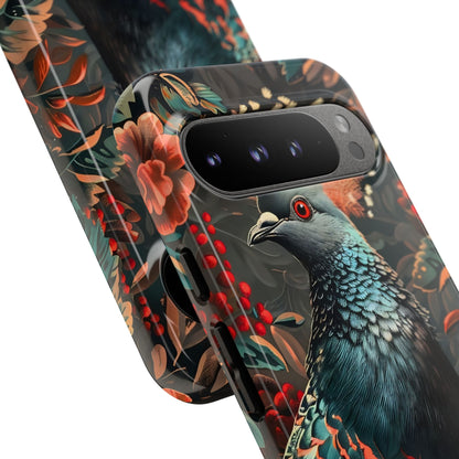 Floral Peacock Phone Case, Tough Cases, Artistic Phone Cover, Unique Gift, Nature Lover Accessory, Protective Case