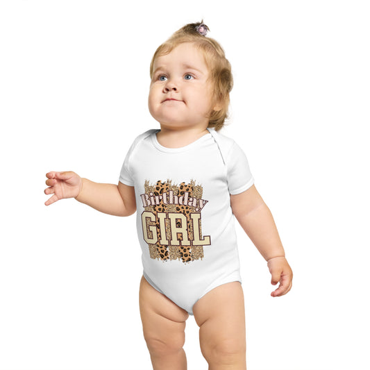 Birthday Girl Short Sleeve Baby Bodysuit - Cute Animal Print Design