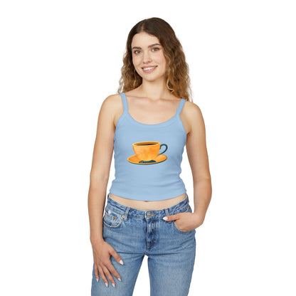 Women's Spaghetti Strap Tank Top - Classic British Tea Kettle - Timeless Elegance in Tea Time