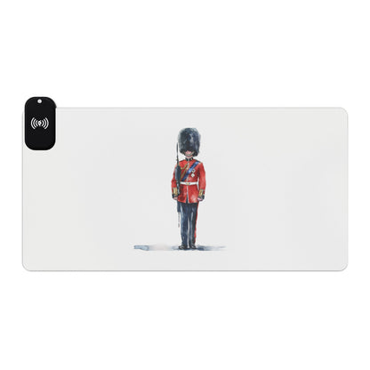 Regal Royal Guard – Standing Sentinel Art - LED Gaming Mouse Pad with Wireless Charging, Ideal for Gamers, Home Office, Unique Gift for Tech Lovers, Perfect for Holidays