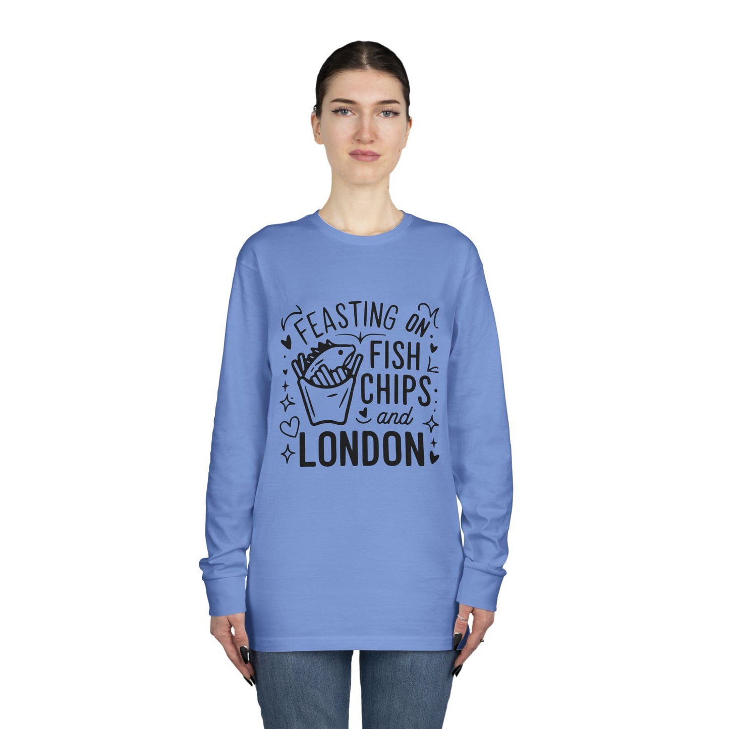 Long Sleeve Crewneck Tee - Feasting on fish Chips and London