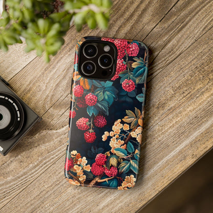 Floral Phone Case with Berry Design, Durable Phone Cover, Floral Print, Gift for Plant Lovers, Nature-Inspired Accessory