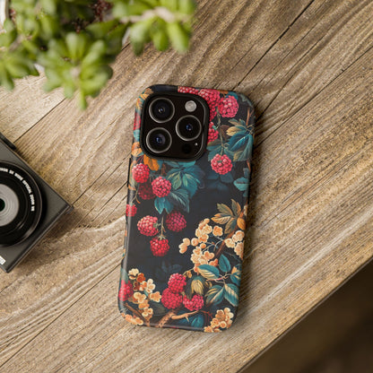 Floral Phone Case with Berry Design, Durable Phone Cover, Floral Print, Gift for Plant Lovers, Nature-Inspired Accessory