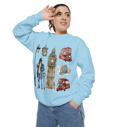 Unisex Garment-Dyed Sweatshirt - Heritage and Charm - England's Iconic Symbols
