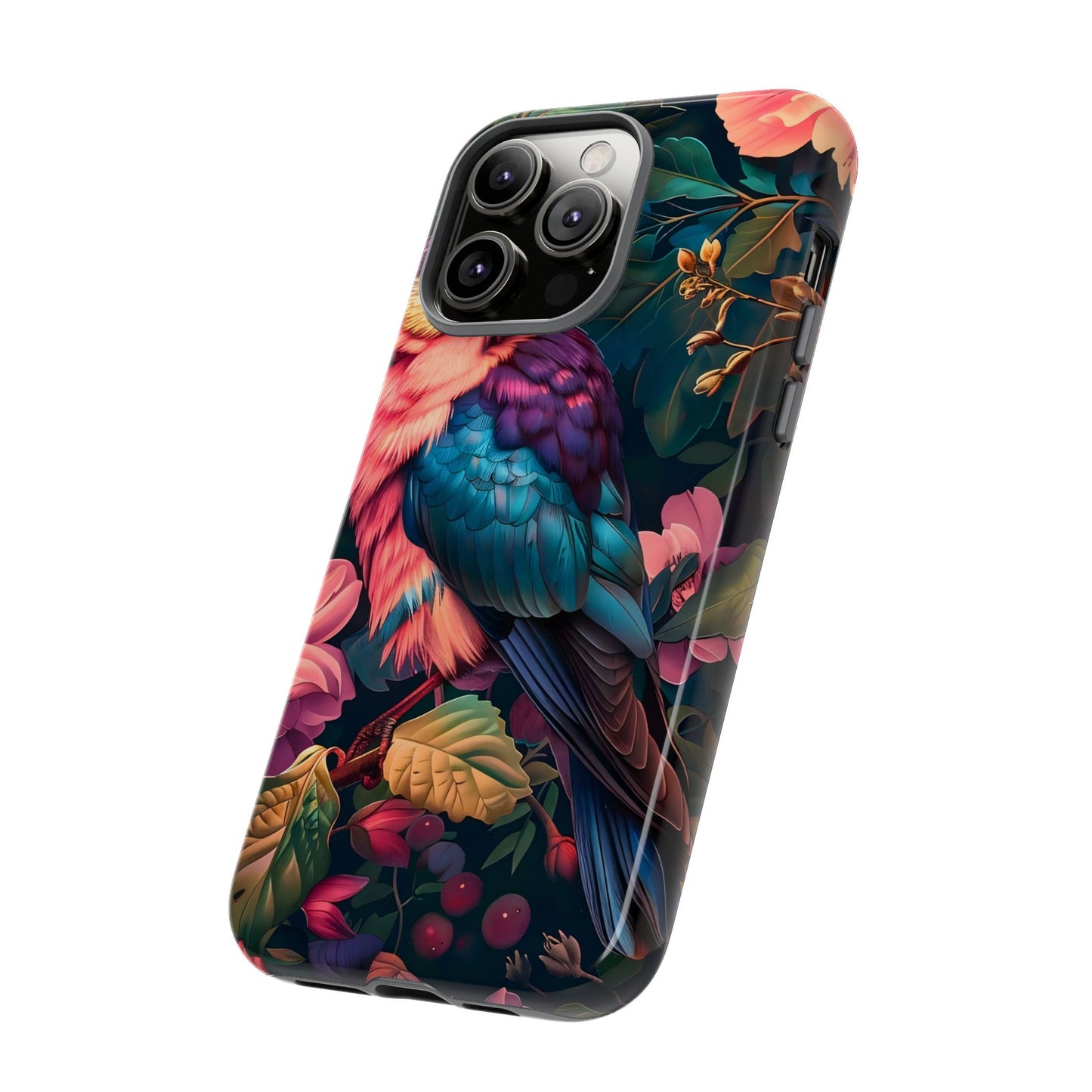 Vibrant Phone Case, Tropical Bird Design, Tough Phone Cover, Floral Tech Accessory, Gift for Nature Lovers
