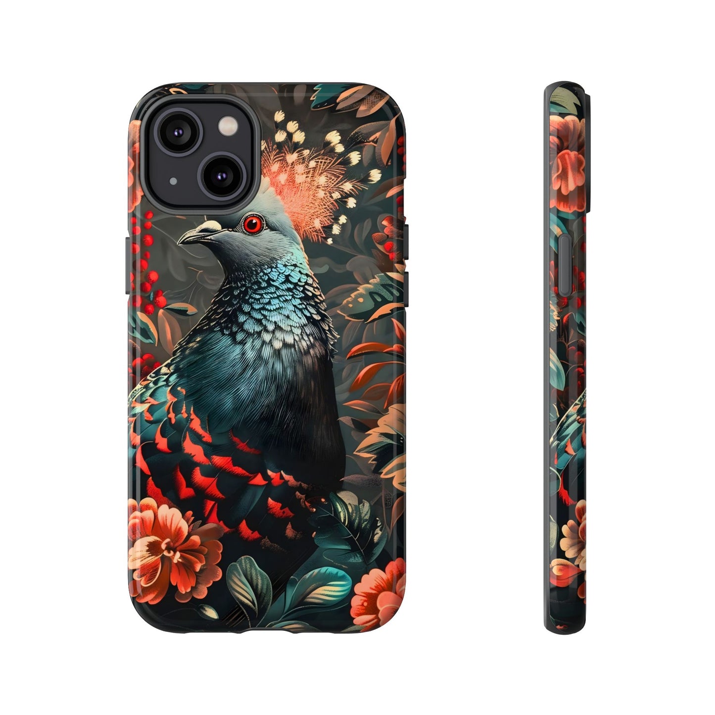 Floral Peacock Phone Case, Tough Cases, Artistic Phone Cover, Unique Gift, Nature Lover Accessory, Protective Case