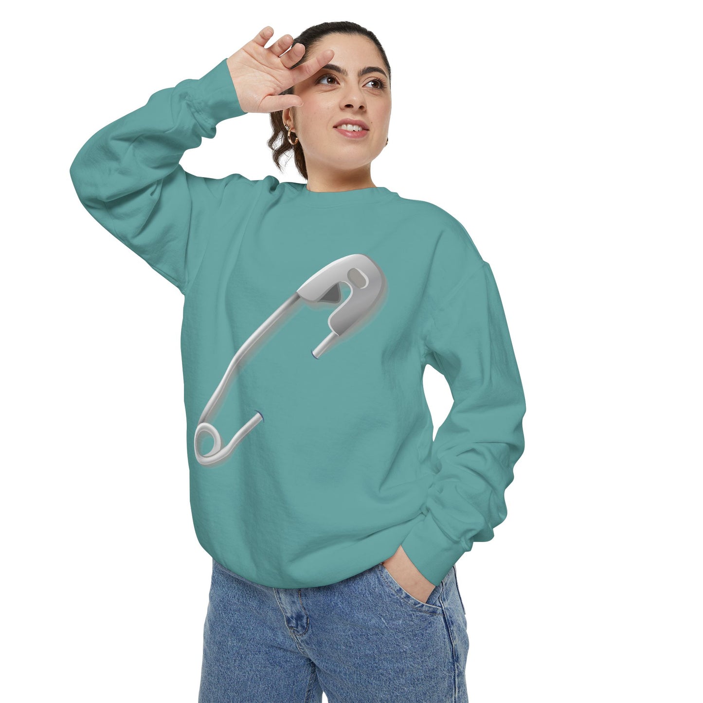 Unisex Garment-Dyed Sweatshirt - Minimalist Safety Pin Design